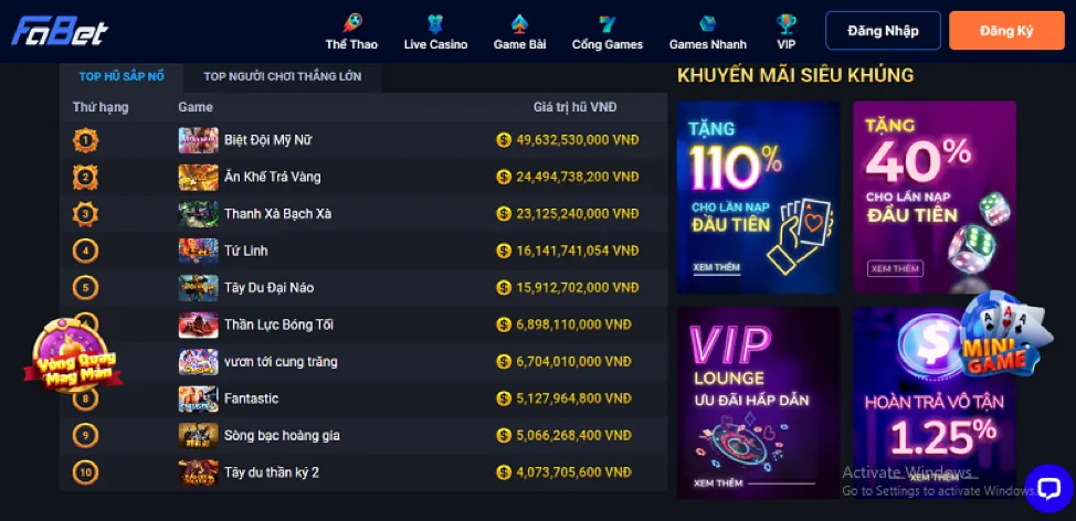 Khuyến mãi trò chơi slot và bắn cá